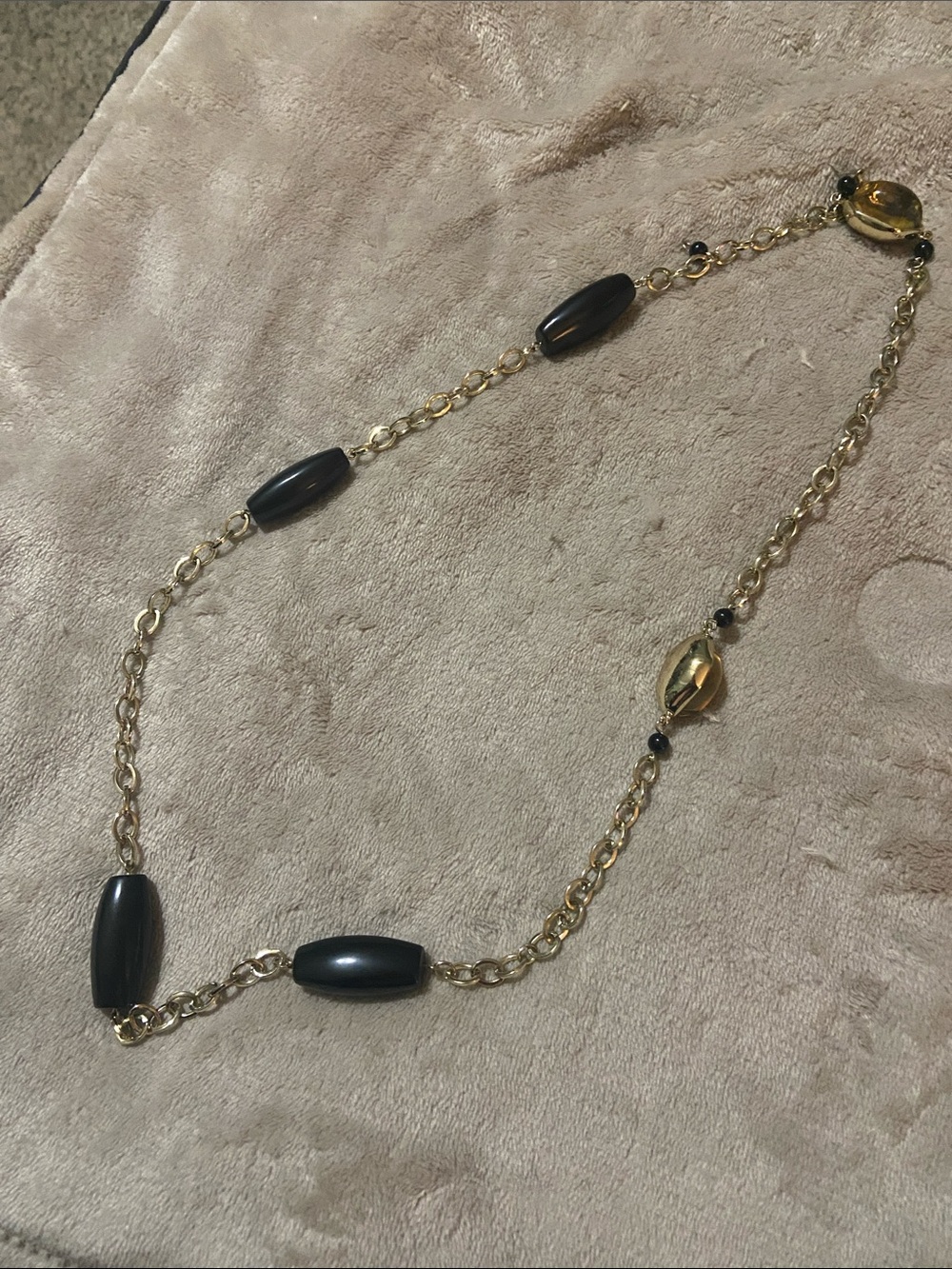 Chico's Gold-Tone Necklace with Black Barrel Beads